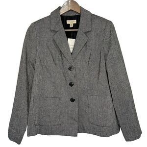 Appleseed's Tweed Blazer Jacket size 12P Silk Cotton Black 3 Button Pockets